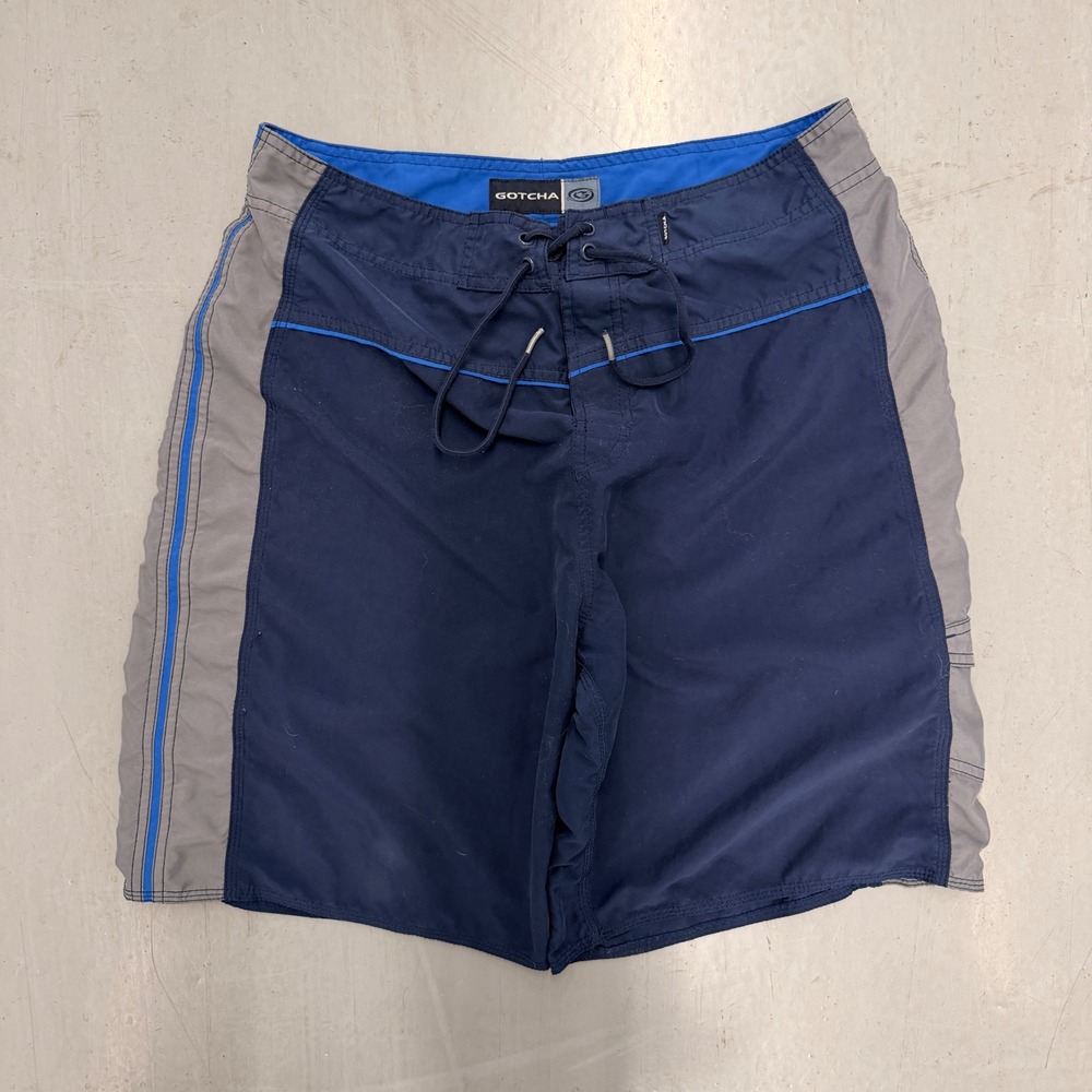 Gotcha‎ Mens Navy Blue Grey Colorblock Board Shorts Size 33 Surf Trunks Cargo
